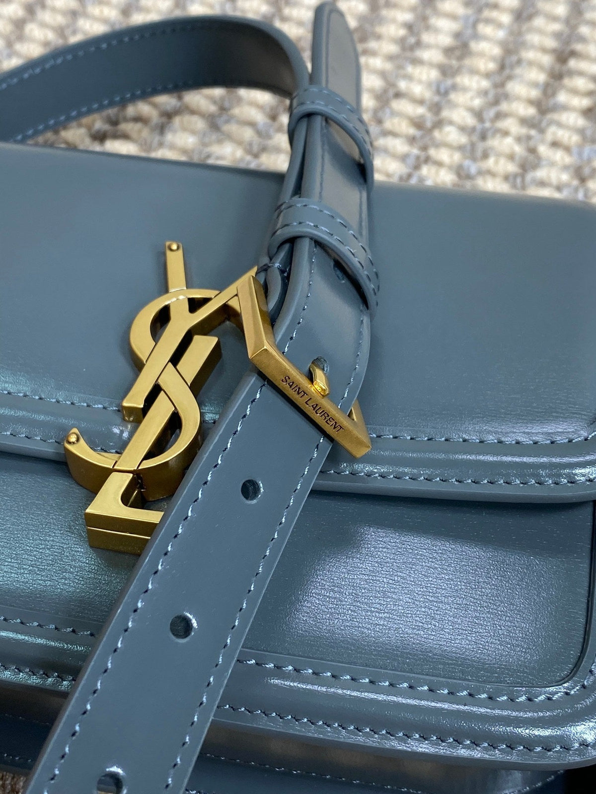 SOLFERINO SMALL SATCHEL 19 IN DARK GREY CALFSKIN GOLD HARDWARE