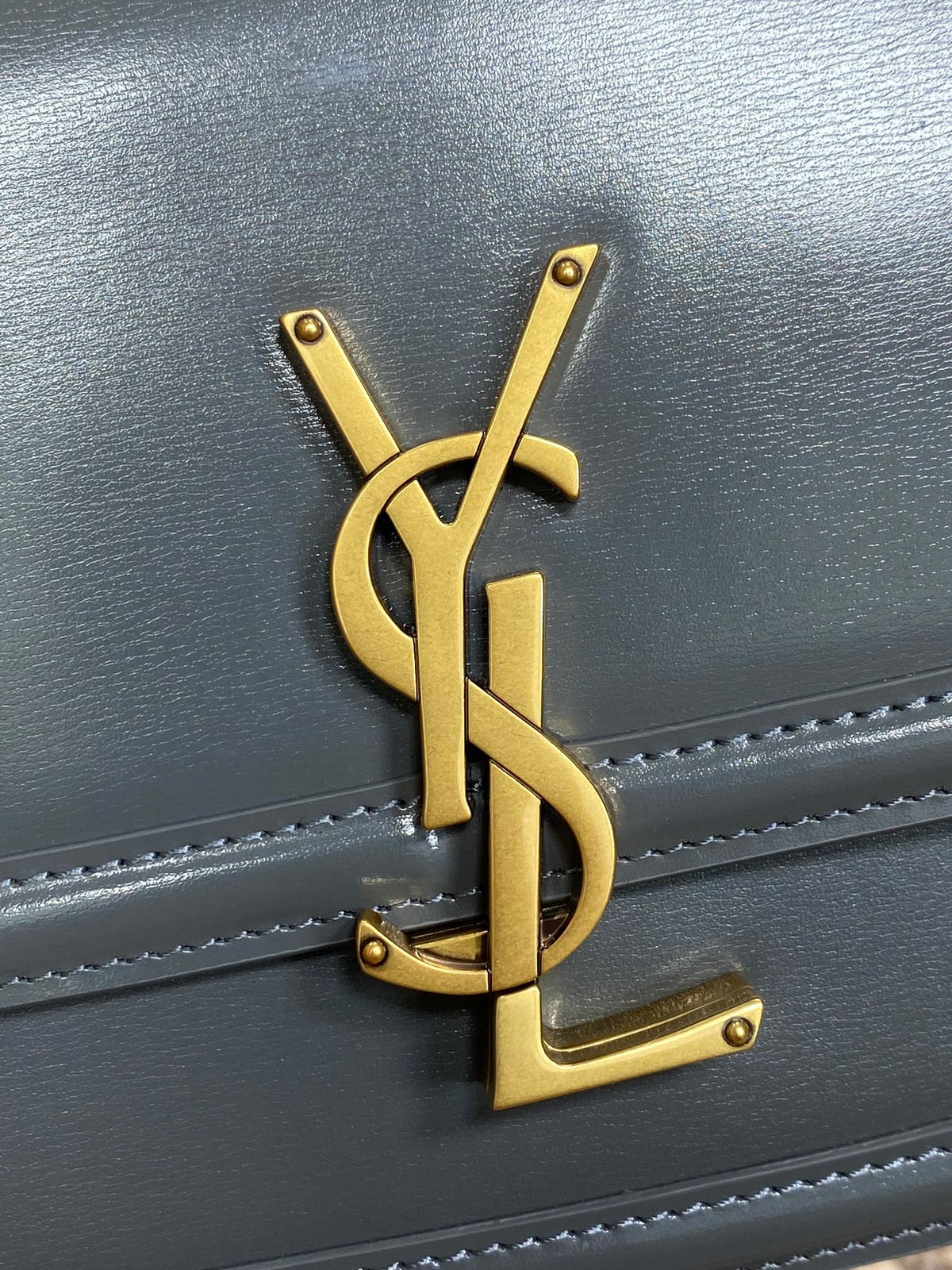 SOLFERINO SMALL SATCHEL 19 IN DARK GREY CALFSKIN GOLD HARDWARE