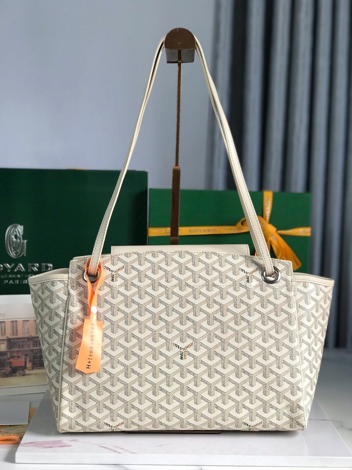 ROUETTE SOUPLE BAG 30 IN WHITE GOYARDINE CANVAS AND CALFSKIN