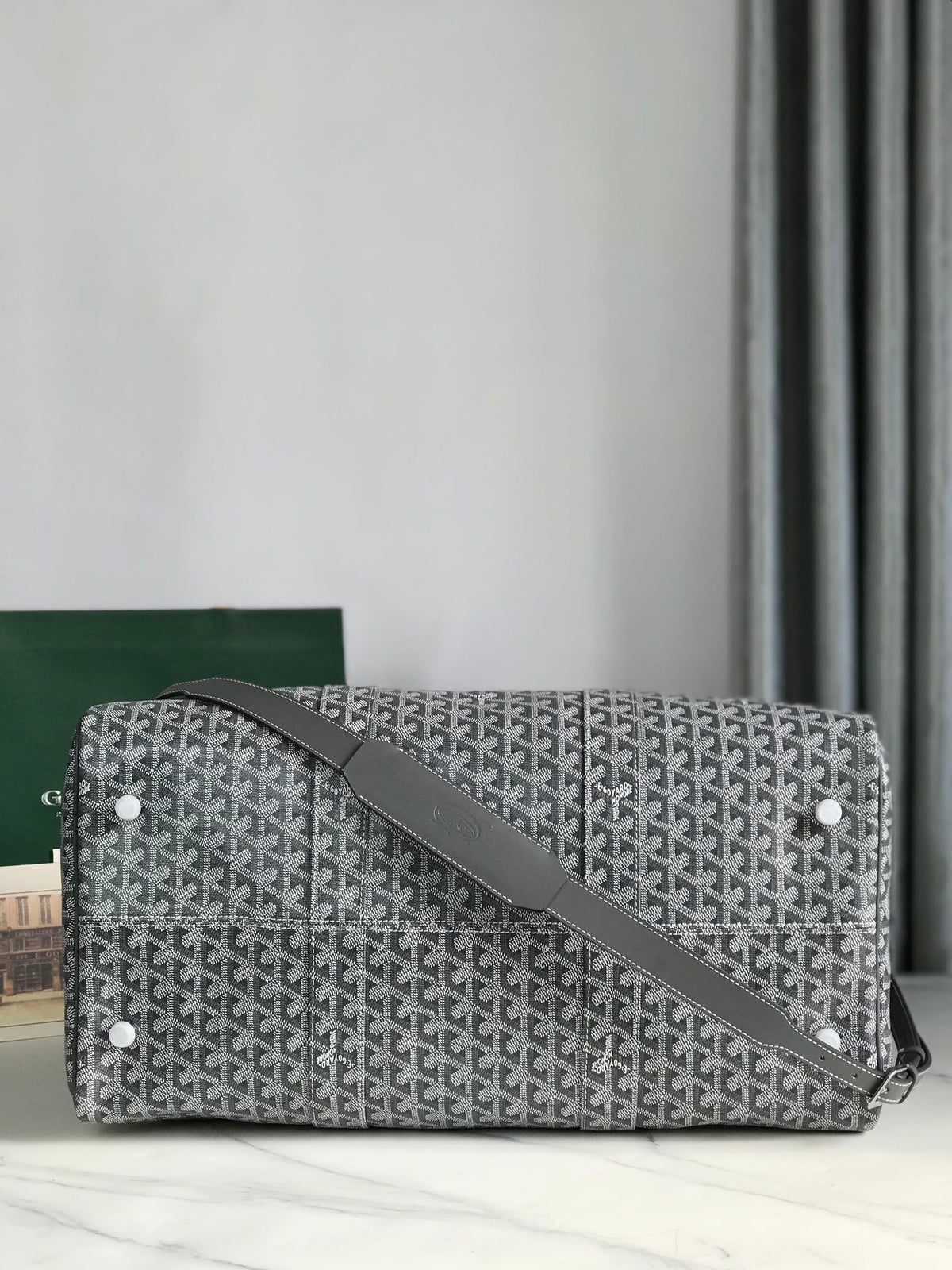 BOSTON 50 BAG IN GRAY GOYARDINE CANVAS AND CALFSKIN TRIM