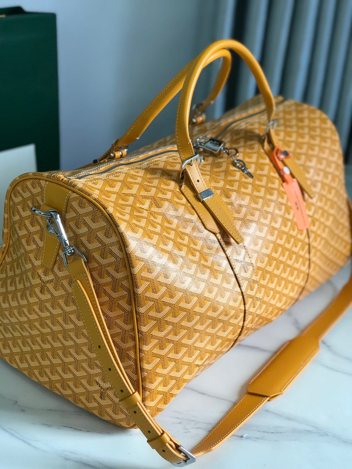 BOSTON 50 BAG IN YELLOW GOYARDINE CANVAS AND CALFSKIN TRIM