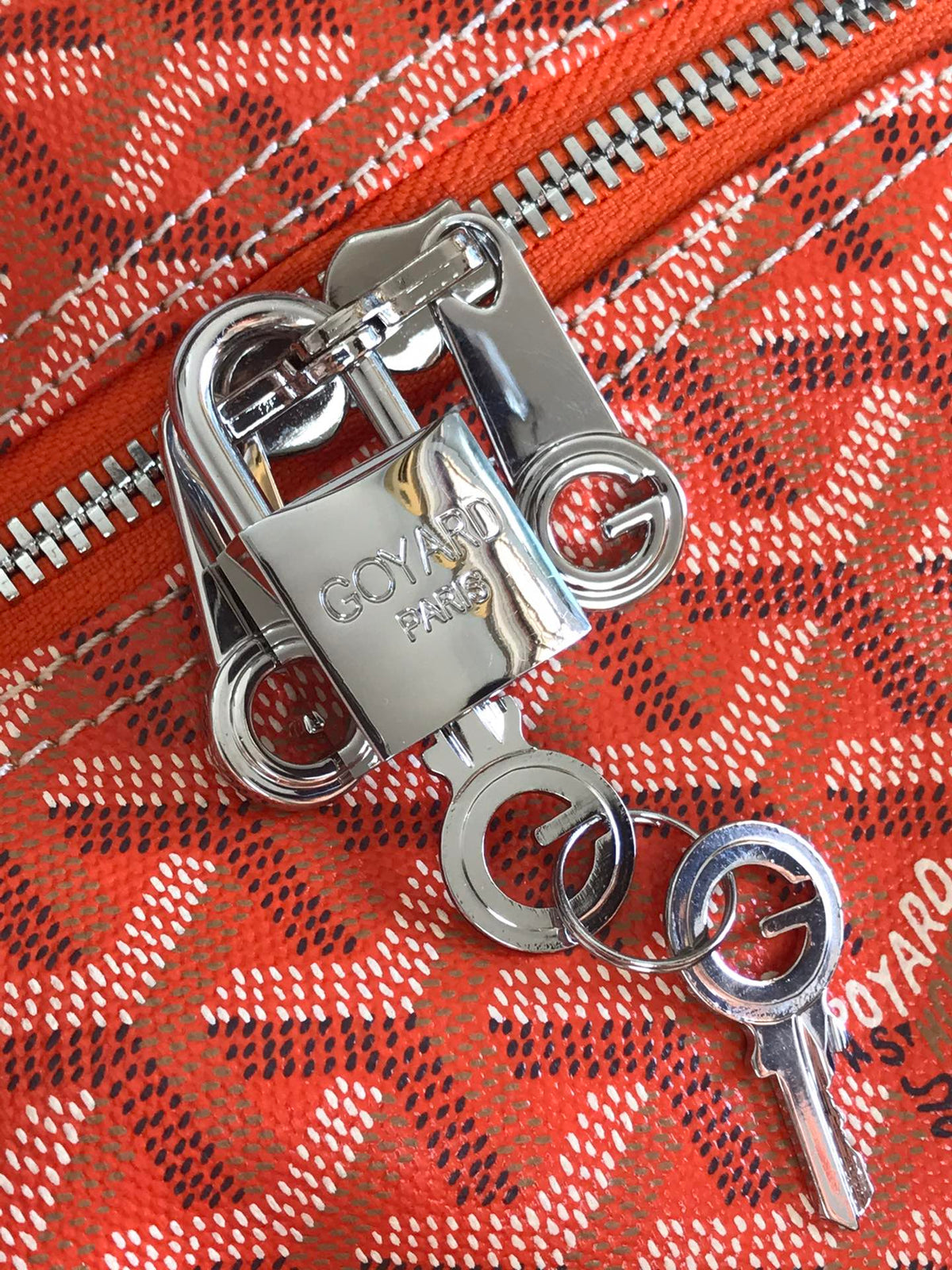 BOSTON 50 BAG IN ORANGE GOYARDINE CANVAS AND CALFSKIN TRIM