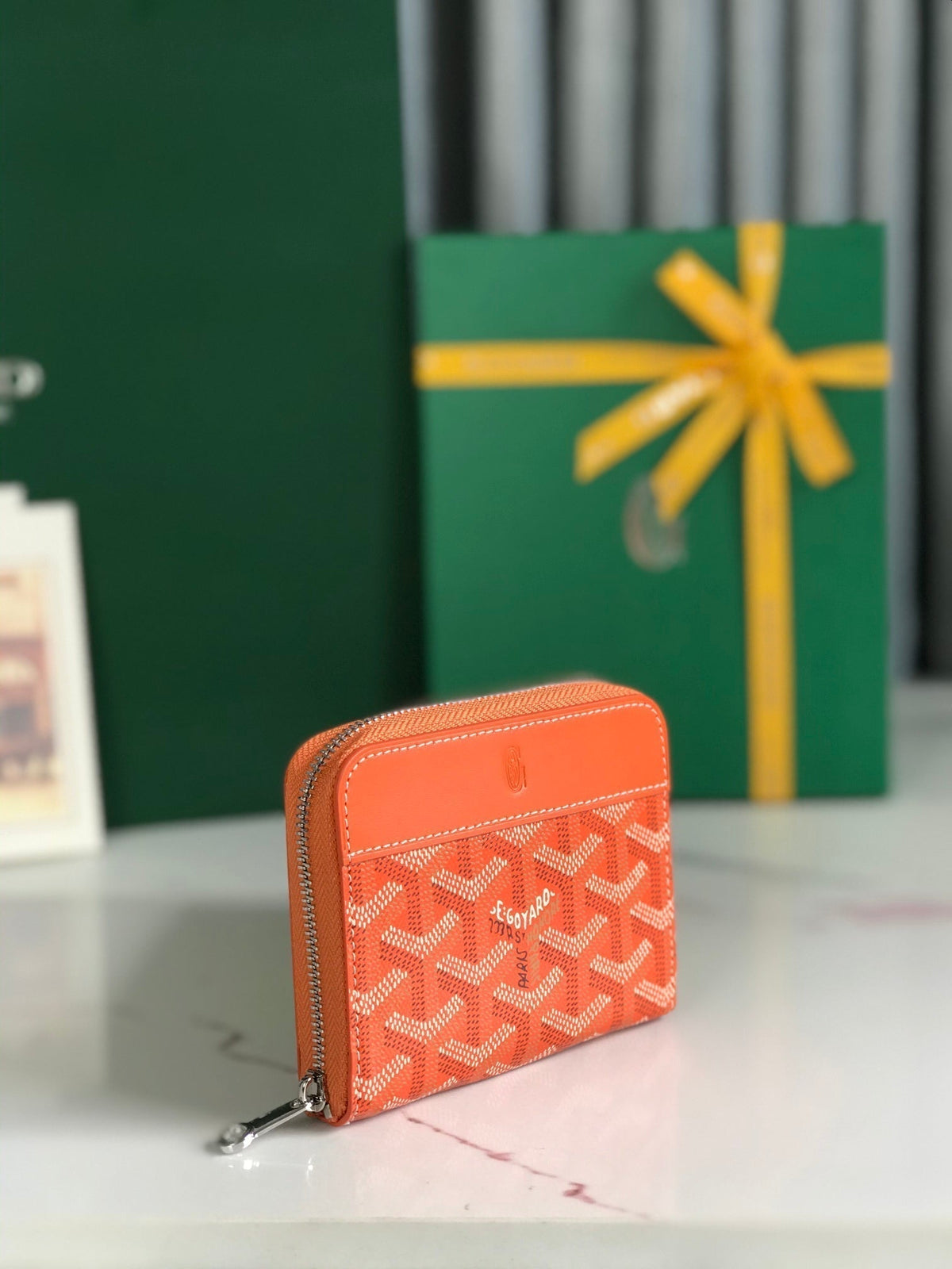 MATIGNON MINI WALLET 11 IN ORANGE GOYARDINE CANVAS AND CALFSKIN