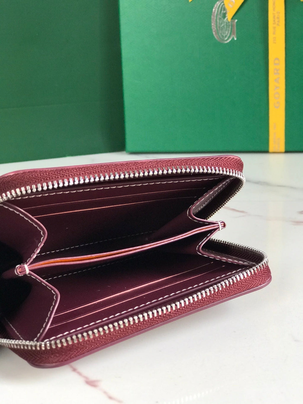 MATIGNON MINI WALLET 11 IN WINE RED GOYARDINE CANVAS AND CALFSKIN