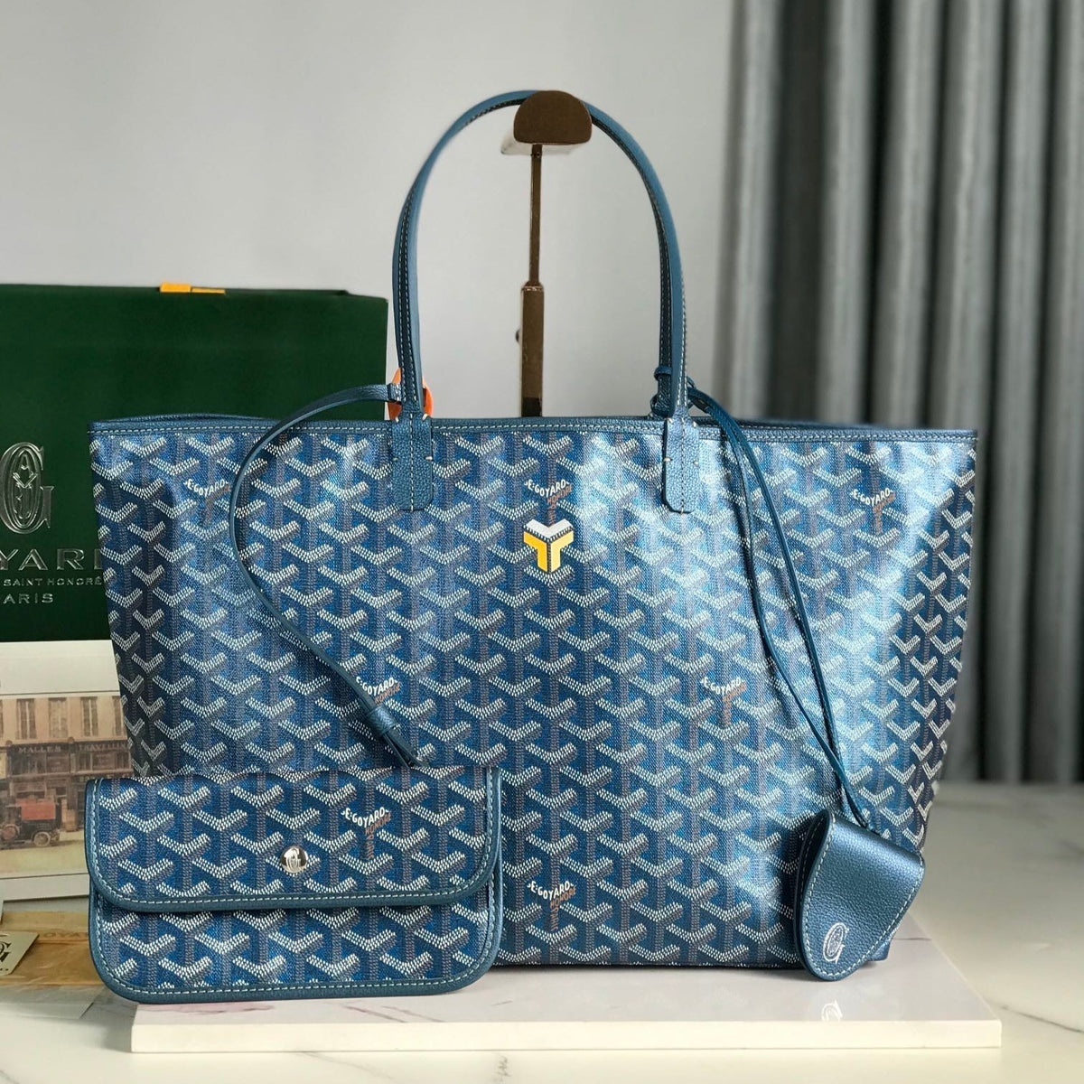 SAINT LOUIS PM 34 IN NAVY BLUE GOYARDINE CANVAS AND CALFSKIN