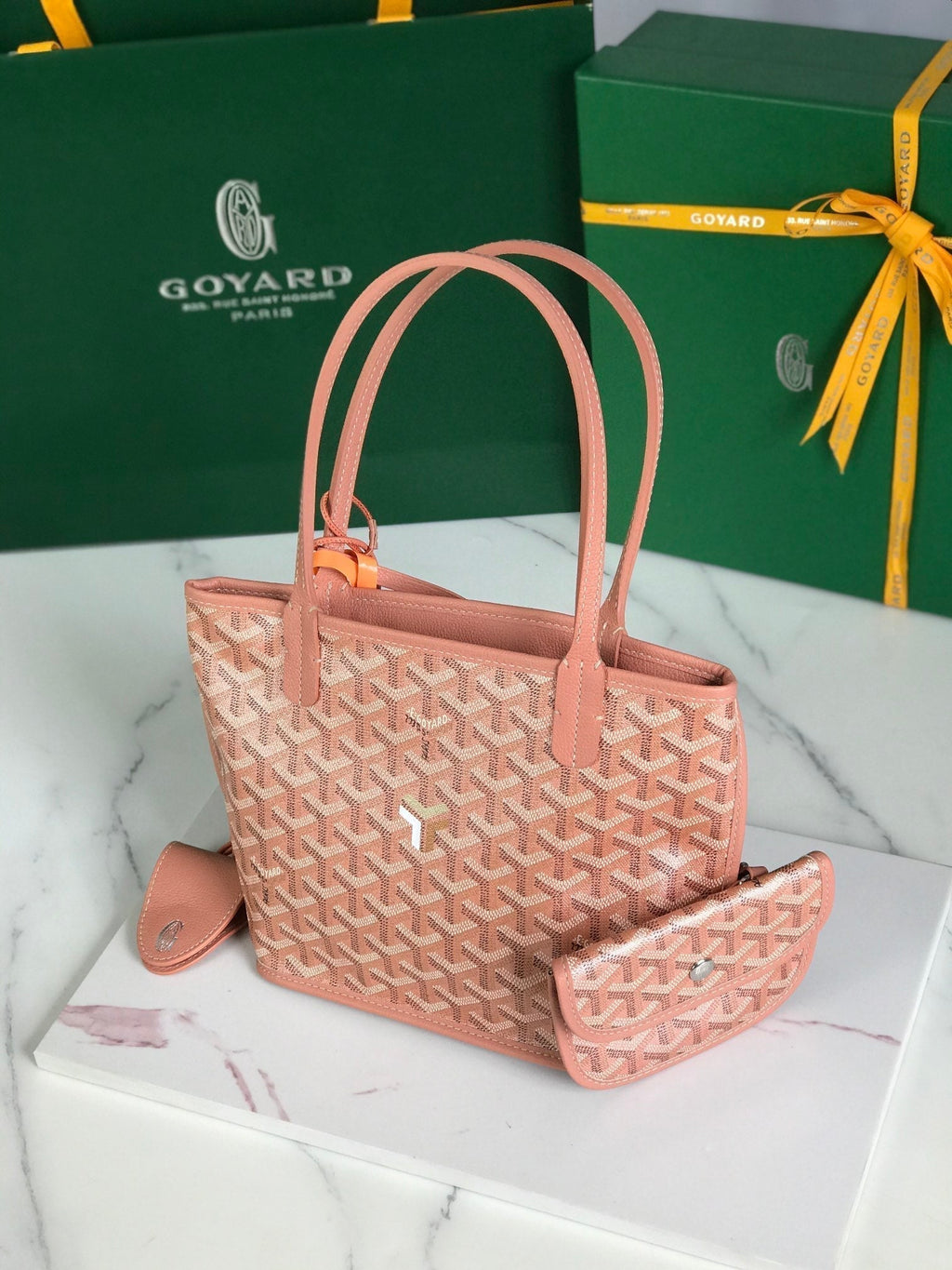 ANJOU MINI BAG 20 IN MANHATTAN PINK  CALFSKIN AND GOYARDINE CANVAS