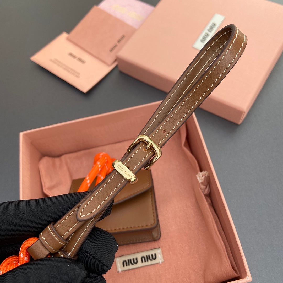 MICRO BAG 7 IN TAWNY BROWN SMOOTH LAMBSKIN ORANGE STRAP