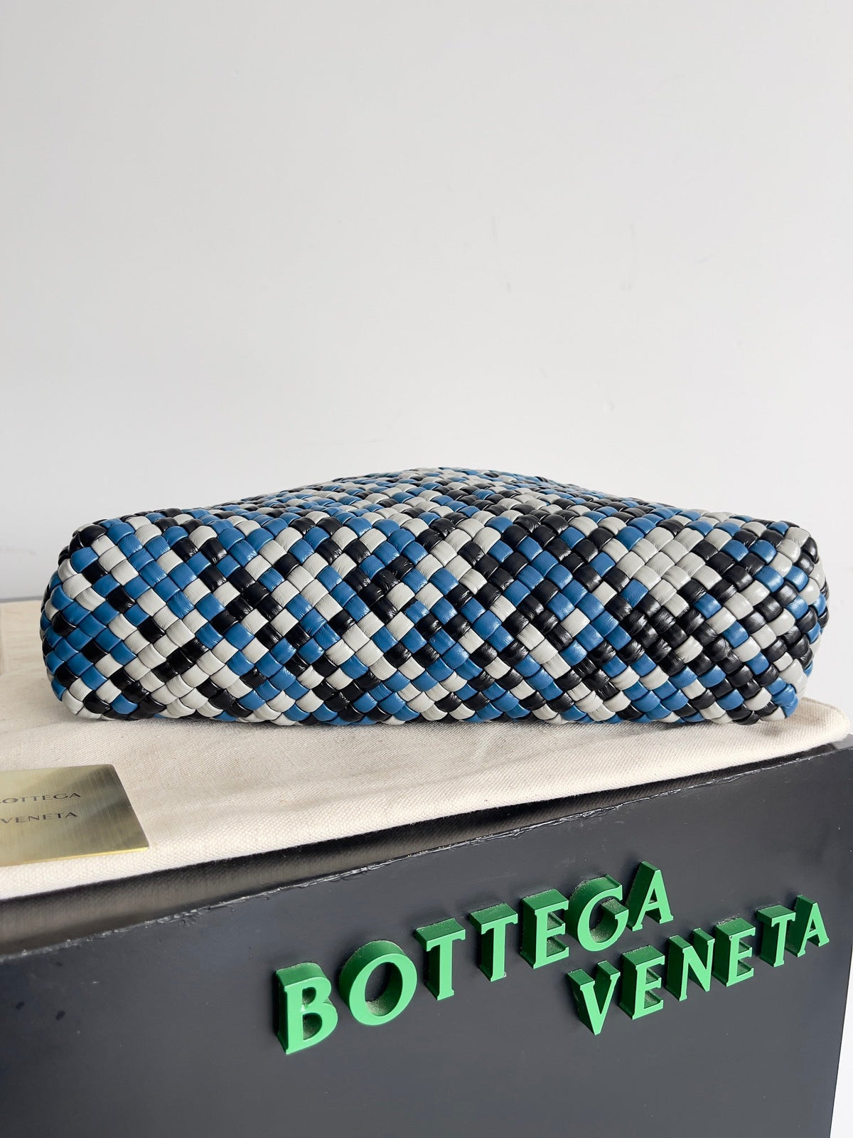 TOSCA SHOULDER BAG 27 IN BLUE MIX BLACK AND WHITE LAMBSKIN