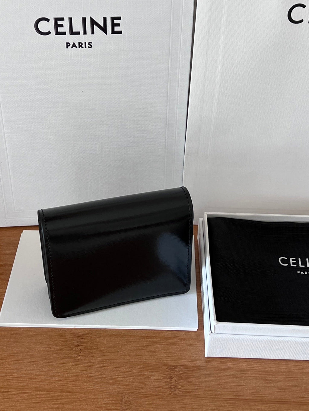 CELINE 25S BUSINESS CARD HOLDER 10 IN BLACK TRIOPMHE CANVAS AND CALFSKIN