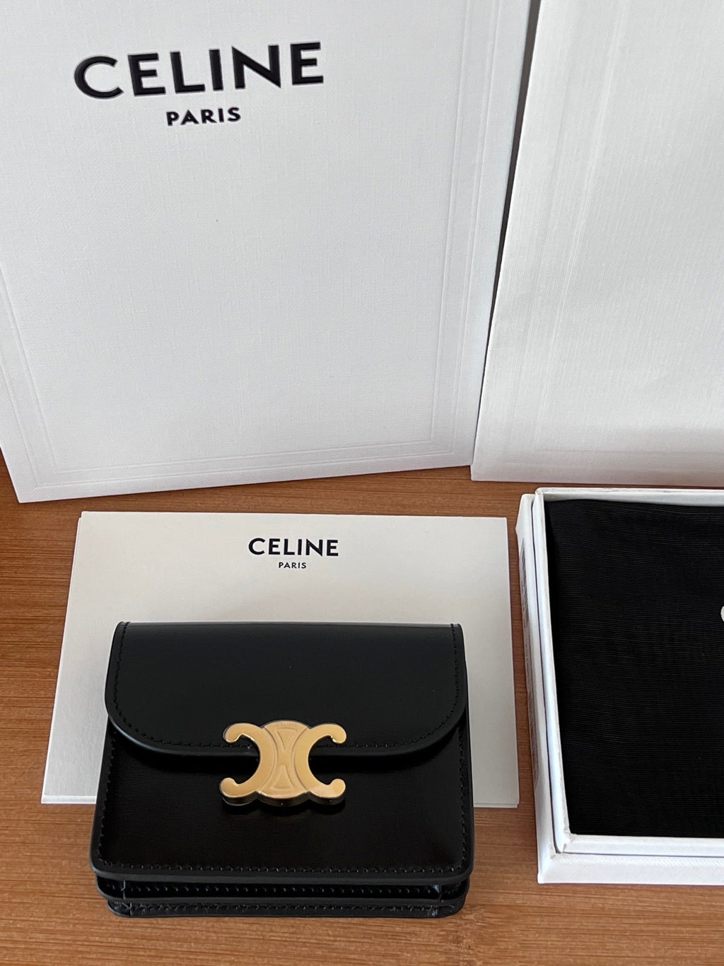 CELINE 25S BUSINESS CARD HOLDER 10 IN BLACK TRIOPMHE CANVAS AND CALFSKIN