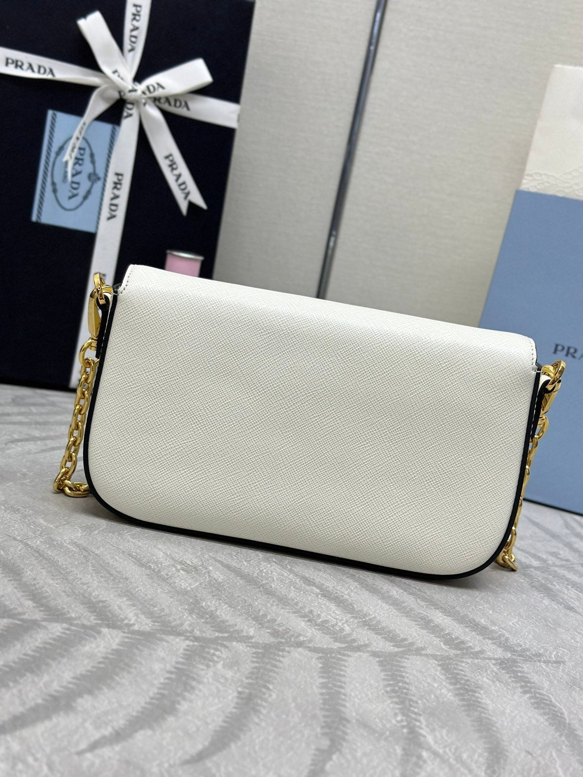 PRADA 25S MINI FLAP BAG 20 IN WHITE SAFFIANO CALFSKIN GOLD HARDWARE