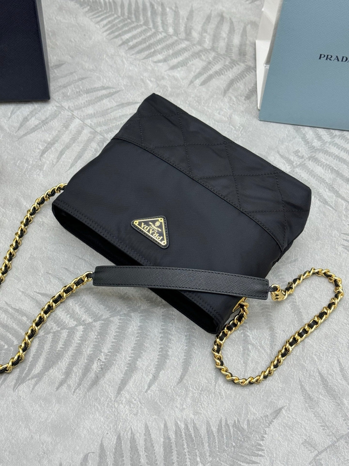 PRADA 25S CROSSBODY BAG 21 IN BLACK NYLON GOLD HARDWRE