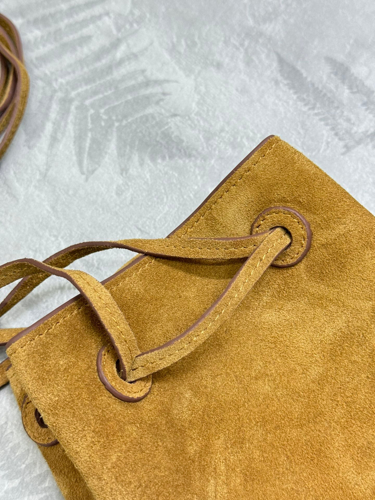 PRADA 25S BUCKET BAG 20 IN LIGHT CARAMEL SUEDE GOLD HARDWARE