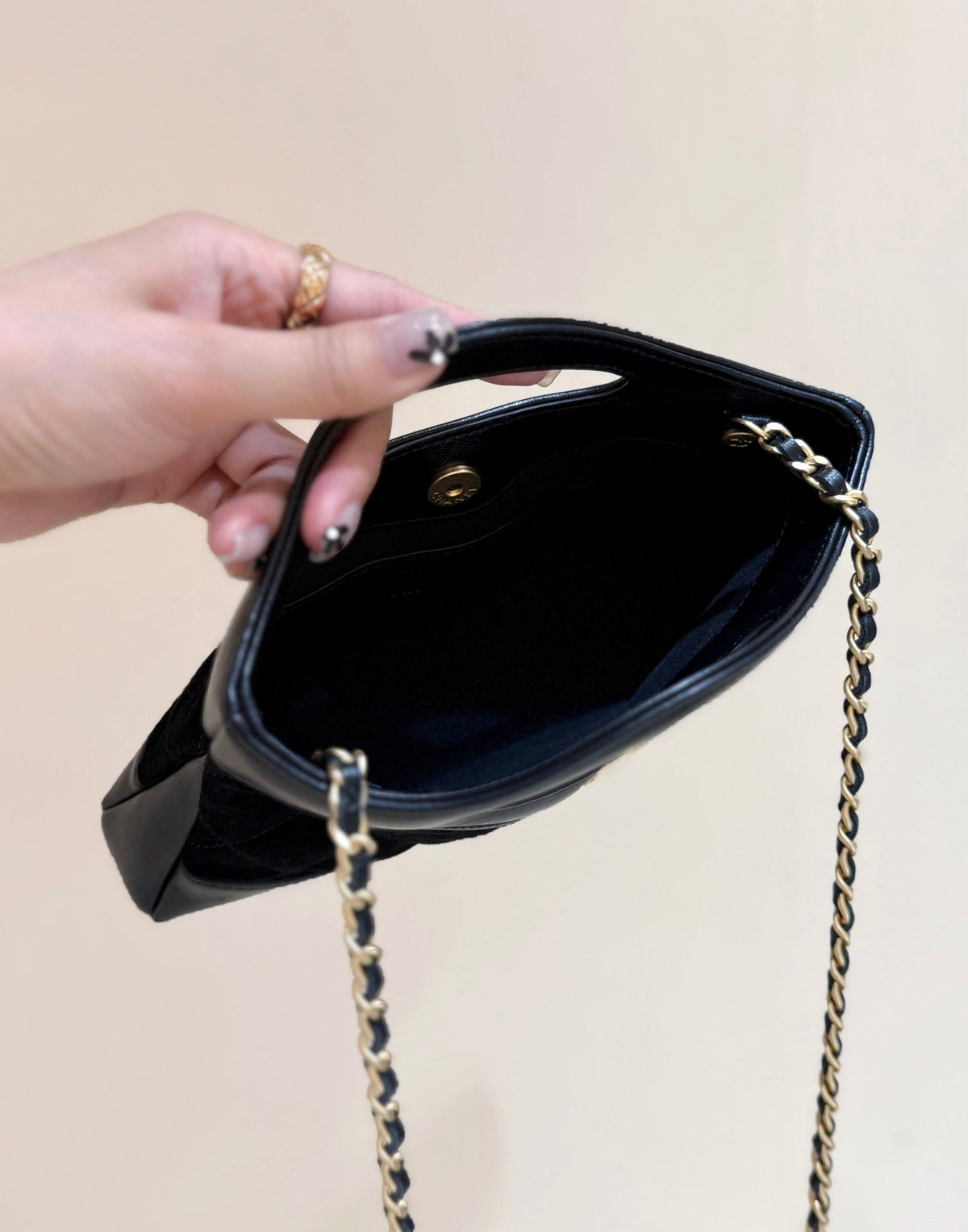 CHANEL 25S  MINI SHOPPING BAG 20 IN BLACK SUEDE CALFSKIN