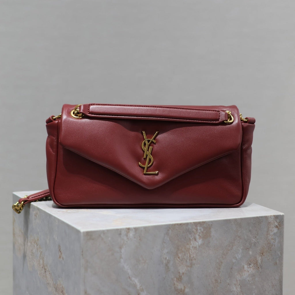YSL 25S CALYPSO HANDBAG 26 IN BURGUNDY LAMBSKIN GOLD HARDWRE