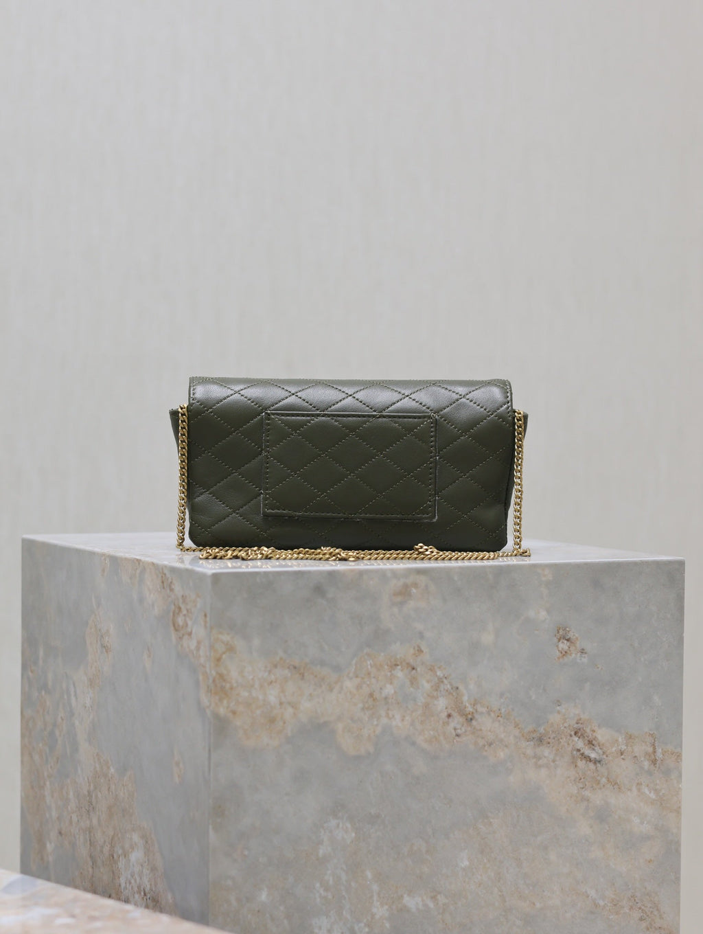 YSL 25S SAINT LAURENT GABY 19 IN DARK OLIVE QUILTED CALFSKIN GOLD HARDWRE