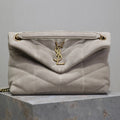 YSL 25S LOULOU PUFFER MM 29 IN SMOKEY TAUPE SUEDE GOLD HARDWRE