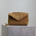 YSL 25S LOULOU PUFFER MINI 23 IN TAN BROWN SUEDE GOLD HARDWRE