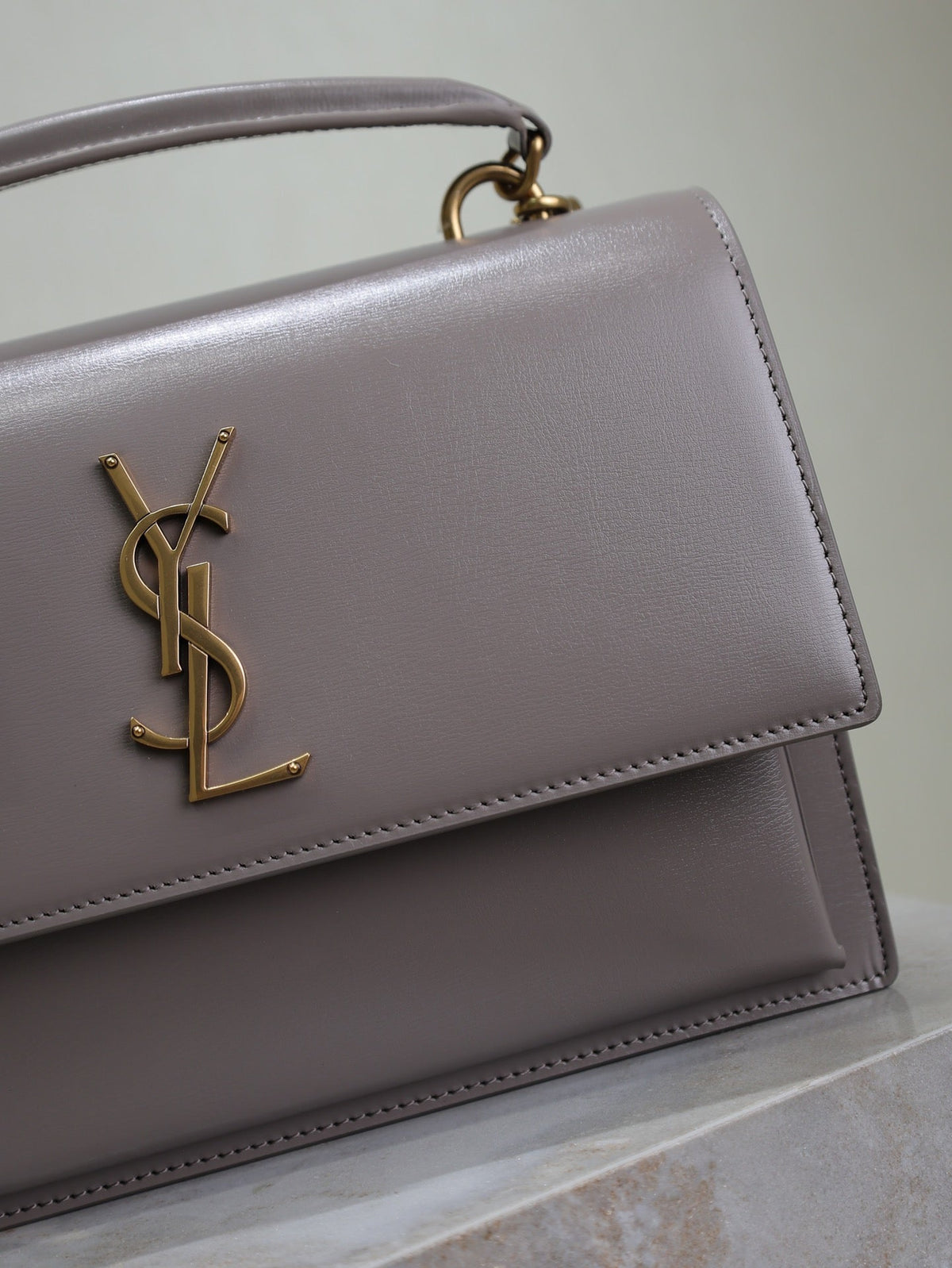 YSL 25S SUNSET MM 25 IN GRAYISH PURPLE CALFSKIN GOLD HARDWARE