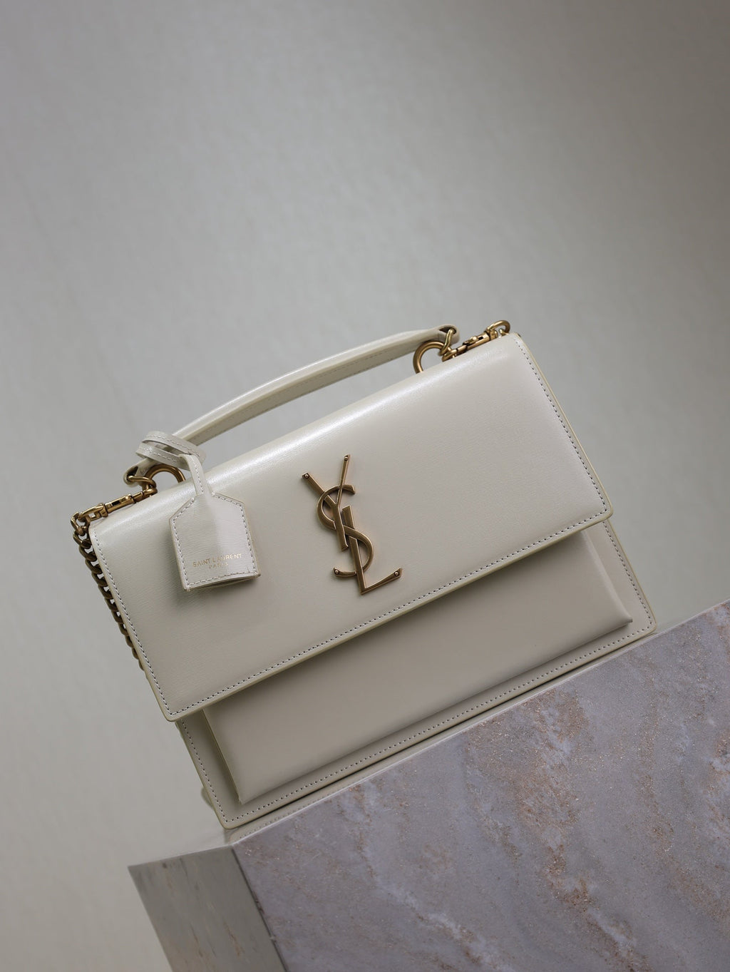 YSL 25S SUNSET MM 25 IN IVORY CALFSKIN GOLD HARDWARE