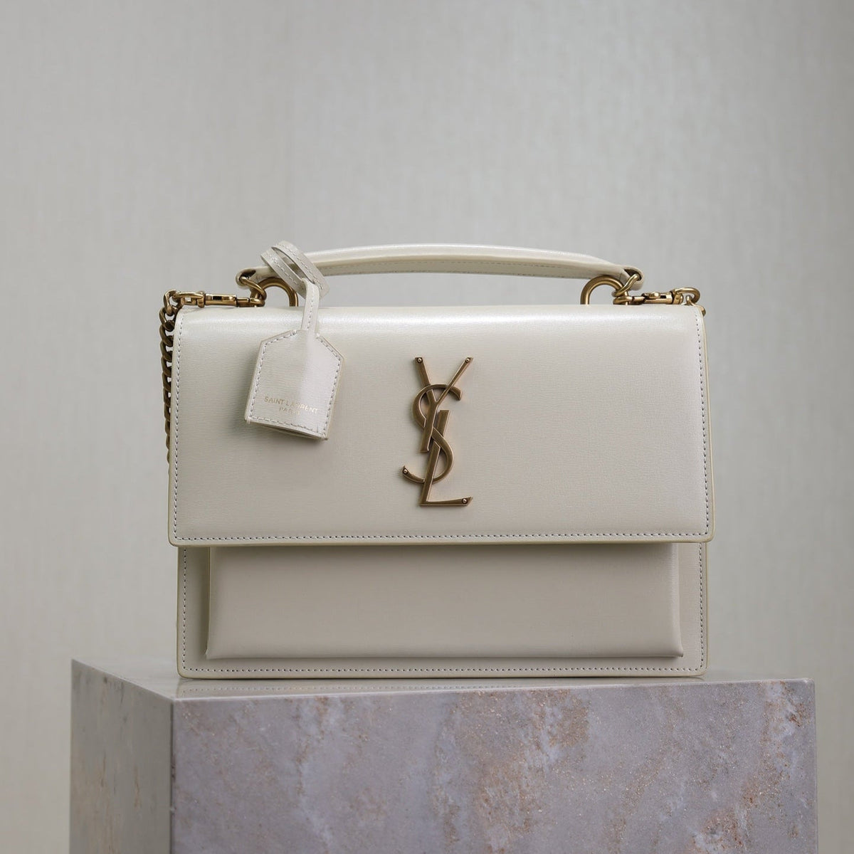 YSL 25S SUNSET MM 25 IN IVORY CALFSKIN GOLD HARDWRE