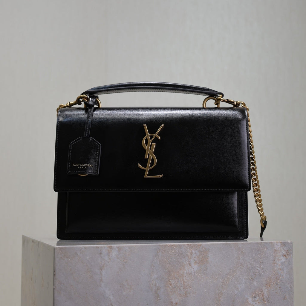 YSL 25S SUNSET MM 25 IN BLACK CALFSKIN GOLD HARDWRE