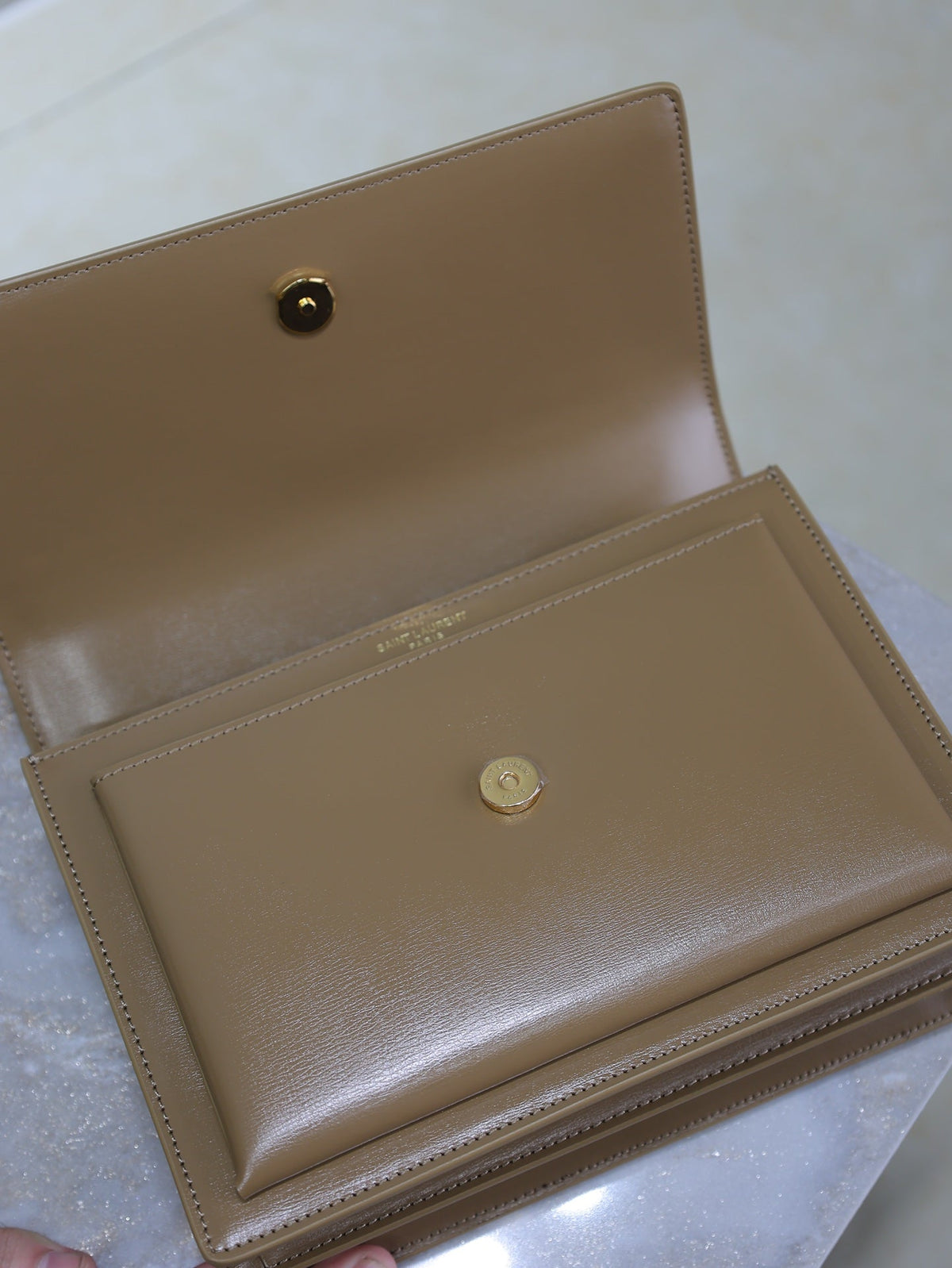 YSL 25S SUNSET BAG 22 IN BROWN CALFSKIN GOLD HARDWRE