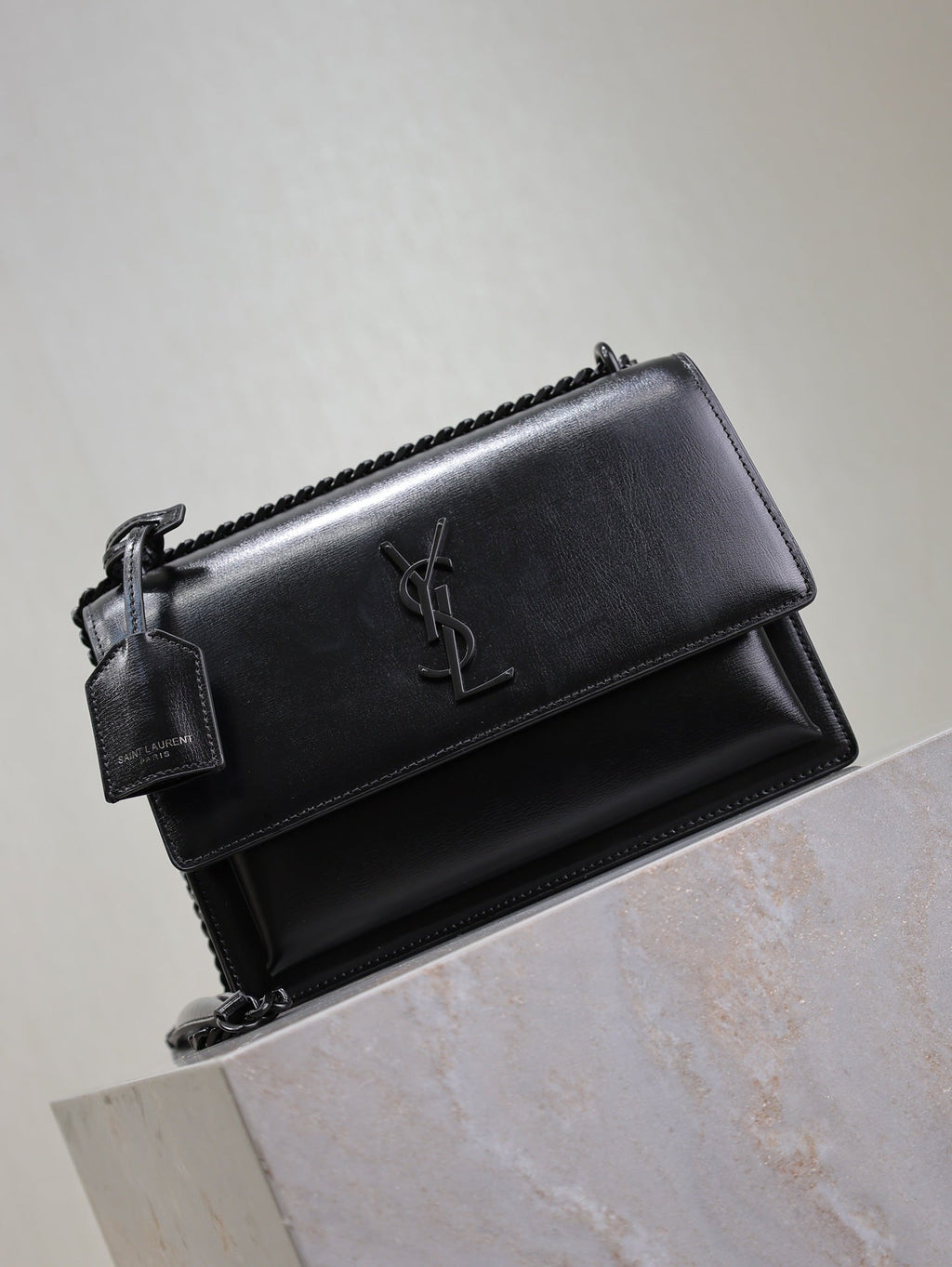 YSL 25S SUNSET BAG 22 IN BLACK CALFSKIN BLACK HARDWRE