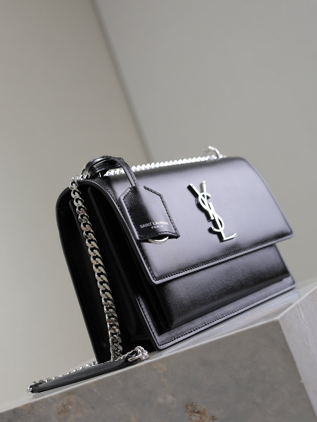 YSL 25S SUNSET BAG 22 IN BLACK CALFSKIN SILVER HARDWRE