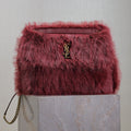 NIKI LARGE 32 IN CURRANT RED RABBIT FUR GOLD HARDWARE