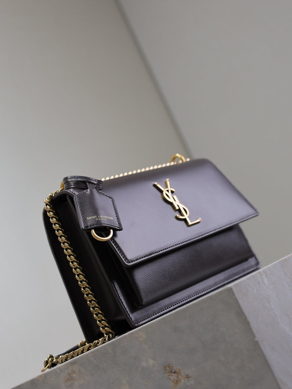 YSL 25S SUNSET BAG 22 IN DARK PURPLE CALFSKIN GOLD HARDWRE