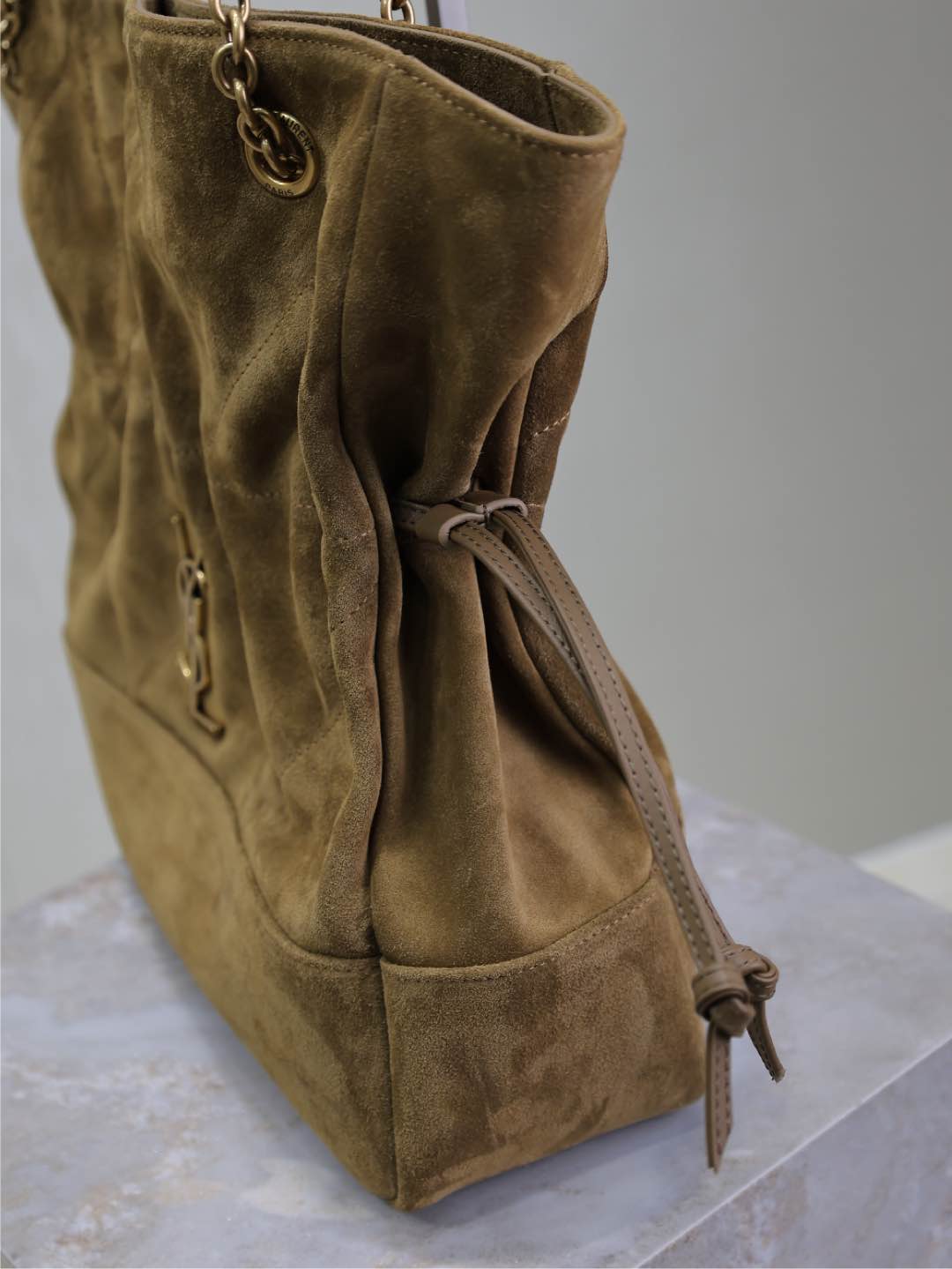 YSL NIKI TOTE BAG 34 IN CAMEL BROWN SUEDE GOLD HARDWARE