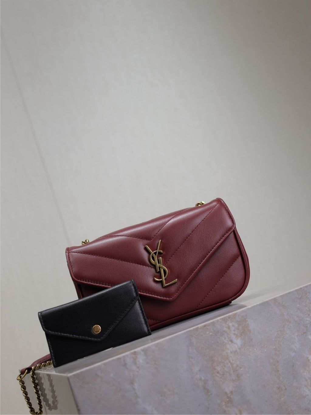 LOULOU MINI 20 IN BURGUNDY RED SHEEPSKIN GOLD HARDWARE