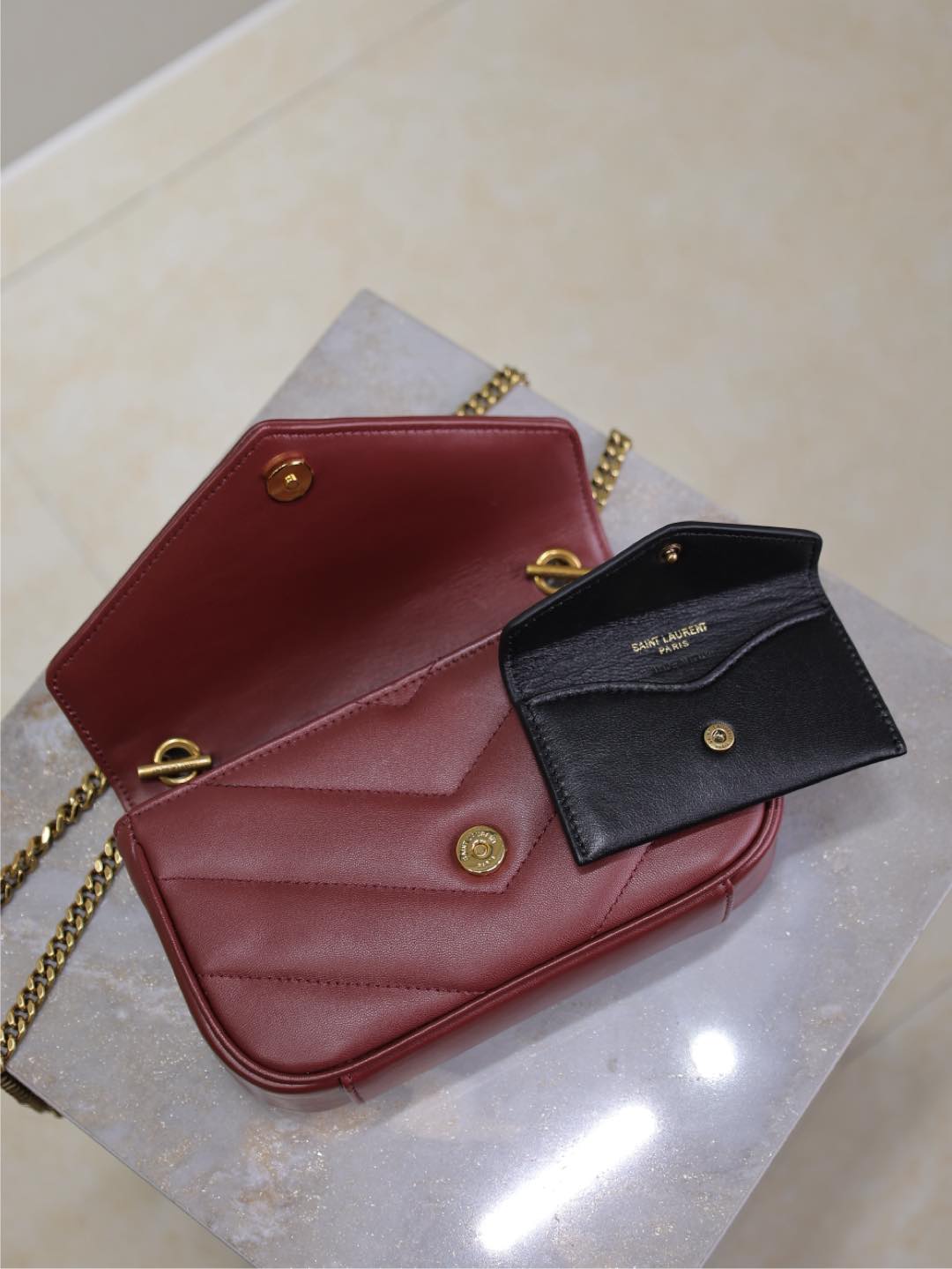 LOULOU MINI 20 IN BURGUNDY RED SHEEPSKIN GOLD HARDWARE