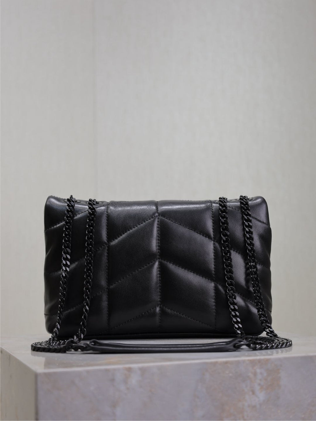 YSL 25S LOULOU PUFFER MINI 23 IN BLACK CALFSKIN BLACK HARDWRE