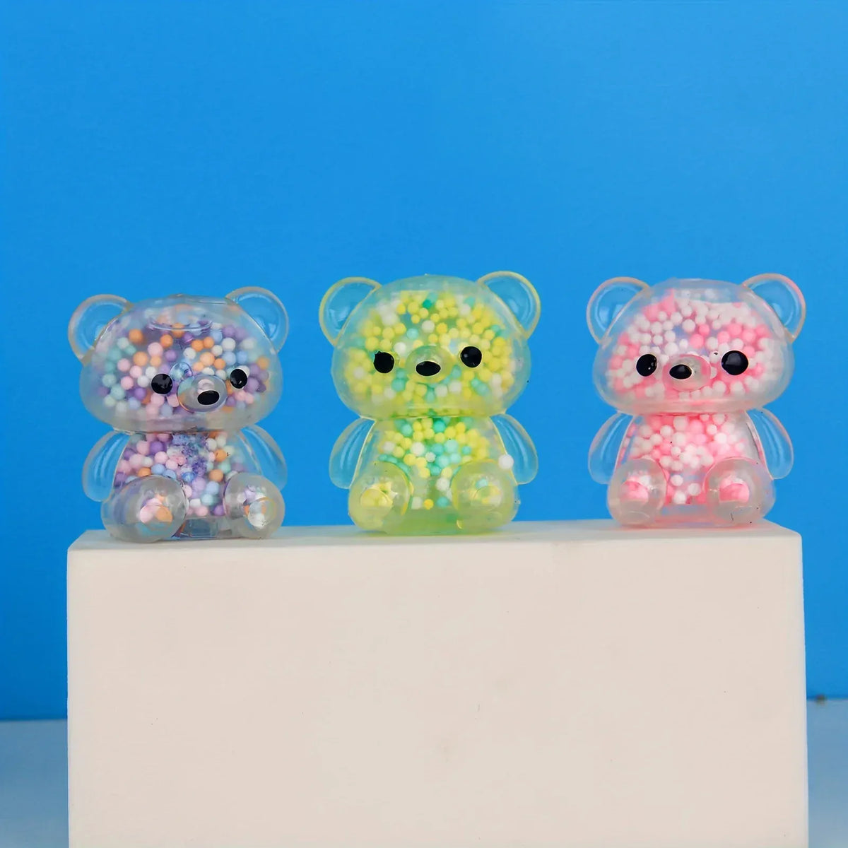 Mini Glitter Gummy Bear Stress Balls - 6 Pack Squishy Fidget Toys